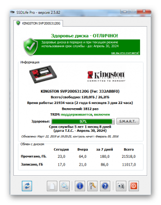 SSD KINGSTON SVP200 2019.03.22 данные SSDLife Pro.png